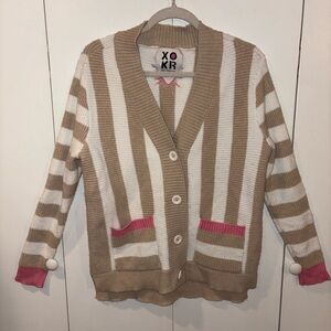 XO Kerri Rosenthal Striped Heart Cardigan Sweater Size M